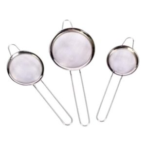 Kit de Peneiras Inox para Cozinha, Conjunto 3 Peças, Coador em Aço Inoxidável para Farinha, Suco e Chá, Utensílio Doméstico com Alça