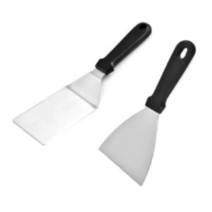 Kit Espátula Chapeiro Profissional de Inox 2 Peças Reta + Curva para Hamburguer, Churrasco, Omelete e Cozinha