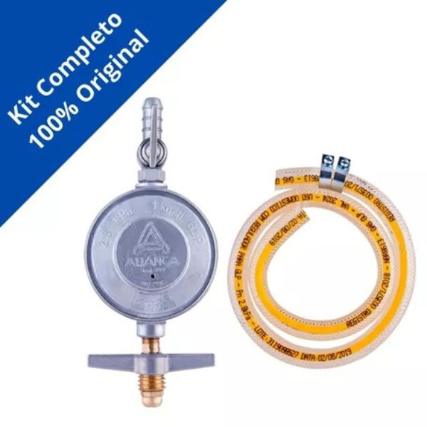 KIT INSTALAÇÃO DE FOGÃO DE 4 BOCAS - 1 REGULADOR 1 KG/H + MANGUEIRA 1 M + 2 ABRAÇADEIRAS