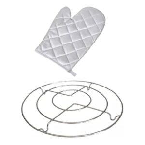 Kit Luva Térmica de Cozinha + Descanso de Panela em Aço Inox Cromado, Ideal para Forno, Fogão, Travessas e Assadeiras Quentes