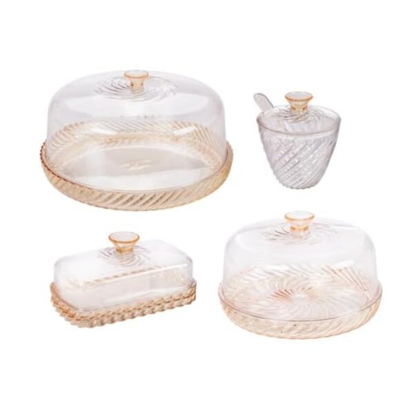 Kit Mesa Posta 4 Peças– Boleira, Queijeira, Açucareiro e Manteigueira Amarelo Citrino e Incolor | Elegância, Organização e Sofisticação para sua Cozinha