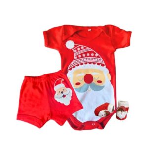 Kit Natalino Bebê – Body Curto com Short e Meias do Papai Noel | Look Natal Menino/Menina Confortável e Fofinho