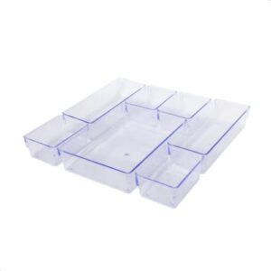 Kit Organizadores Transparentes 8 Peças | Gavetas, Geladeira, Cozinha e Banheiro | Plástico Resistente, Empilhável, Multiuso, Fácil Limpeza e Design Moderno Premium