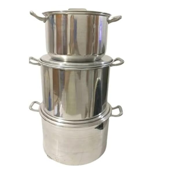 Kit para Feijoada Alumínio 3 Peças com Tampas – Panelas Industriais Nº23 Nº25 Nº27 | Caçarolas Reforçadas 3mm para Restaurantes e Cozinha Doméstica