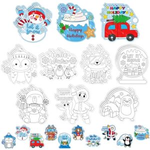 Kits de artesanato para colorir de inverno - 30 peças Hello Winter Color Your Own Fridge Magnets for Kids Let it Snow DIY Coloring Magnets para Colorir para Natal, Feriado, Festa, Geladeira, Escola
