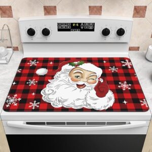 KIYIYZER Capa superior de fogão de Natal, 71 x 50 cm, design xadrez de Papai Noel, tapete de vidro resistente ao calor para fogão elétrico, vermelho e preto (vermelho)
