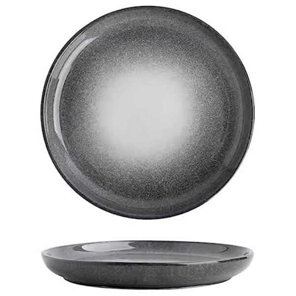KJHONG Prato de esmalte reativo cinza - prato de jantar de cerâmica de 16/8/10/30 cm - Prato de lanche plano com borda rasa - Pratos seguros para micro-ondas e lava-louças