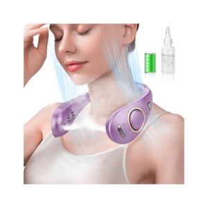 KJXIC Ventilador de pescoço - Ventilador portátil com névoa, ventilador de pescoço recarregável, dispositivo de resfriamento pessoal, refrigeradores de pescoço para clima quente, alimentado por