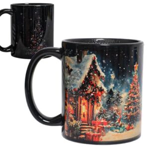 Kmiles Caneca de boneco de neve de árvore de Natal que muda de cor mágica, xícara de café/chá, 340 g, azul/vermelho/branco, presentes de Natal maravilhosos.