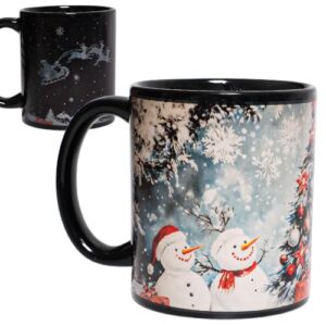 Kmiles Caneca de Natal com mudança de calor para cervo/árvore boneco de neve com mudança de cor, xícara de café/chá, 340 g, azul/branco, presentes de Natal maravilhosos.