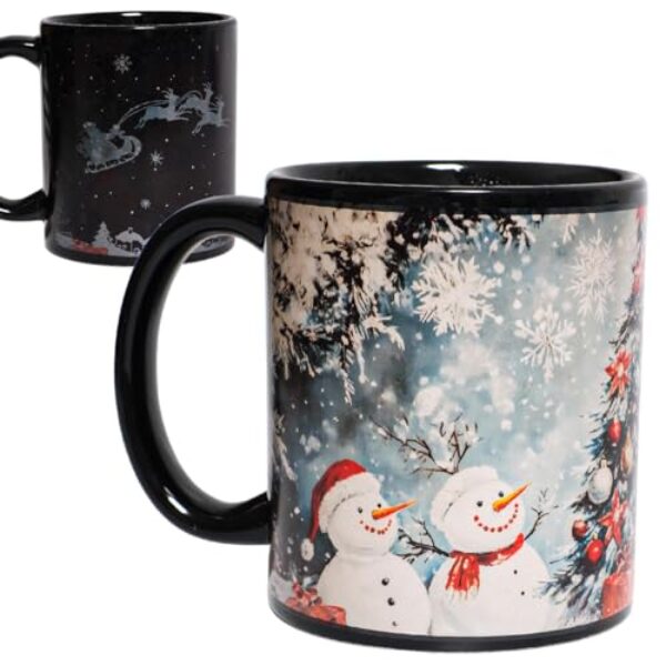 Kmiles Caneca de Natal com mudança de calor para cervo/árvore boneco de neve com mudança de cor, xícara de café/chá, 340 g, azul/branco, presentes de Natal maravilhosos.