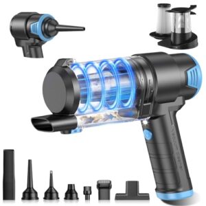 KMM Aspirador de pó portátil para carro, espanador de ar e aspirador de pó 16000PA, aspirador de pó portátil de alta potência de 120 W, recarregável com vários bocais e luz LED para carro, casa