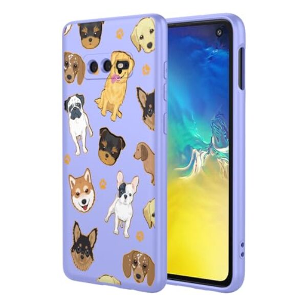 KOARWVC Capa de celular para Galaxy S10e, SM-G970U Samsung S10e, design de estampa de cachorro fofo, capa protetora fina de TPU macio para Samsung Galaxy S10e, cachorro roxo