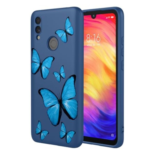 KOARWVC Capa de telefone para Redmi Note 7 Pro/Redmi Note 7, capa para Redmi Note 7S, design de padrão de borboleta, fina, protetora, macia, amortecedora, para Xiaomi Redmi Note 7, borboleta azul