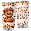 KOIXA Just A Girl Who Loves Bears Tumbler urso fofo design floral aço inoxidável 590 ml presente para mulheres e amantes calor ao ar livre viagem caneca de chá garrafa bebida gelada frio quente café