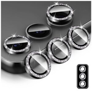 Kucheed Protetor de lente de câmera Bling para Samsung Galaxy A05s, protetor de tela de vidro temperado, alinhamento automático de glitter, anéis de metal individuais, adesivos de filme