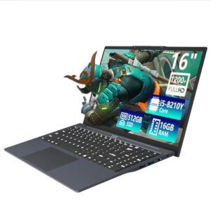 KUMNOSAL Laptop de 16 polegadas, tela FHD IPS 1200p, laptop para jogos i5 (até 3,6 GHz) para 16 GB LPDDR4 RAM 512 GB SSD, WiFi aberto de 180 ângulos, 5, teclado retroiluminado HDMI, gráficos UHD 617