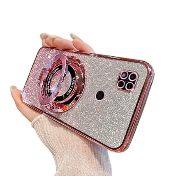 KUWAI Capa de telefone para Redmi 10A capa de silicone TPU macio fino glitter com suporte à prova de choque capa de proteção contra quedas compatível com Redmi 10A capa (1)