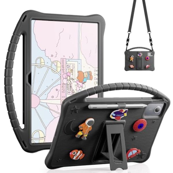 Kwamaz Capa para Lenovo Tab M11 com suporte para caneta, capa de silicone macio infantil com alça de suporte, figuras faça-você-mesmo, para tablet Lenovo M11 de 11 polegadas (TB330FU) (preto)