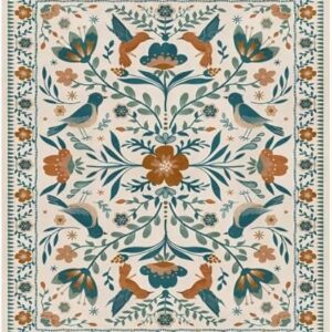 Lahome Cobertor Boho – Manta de lã com padrão de camada dupla para cama, cobertor leve e respirável reversível de 127 cm x 152 cm, decoração de casa de fazenda, floral, plantas, pássaros