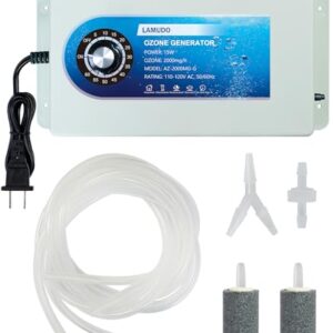 Lamudo Gerador de ozônio com temporizador para mergulho frio e banheiras de hidromassagem, ozonizador de spa portátil com pedras de ar, máquina de ozônio multiuso de alto rendimento de 2000 mg/h