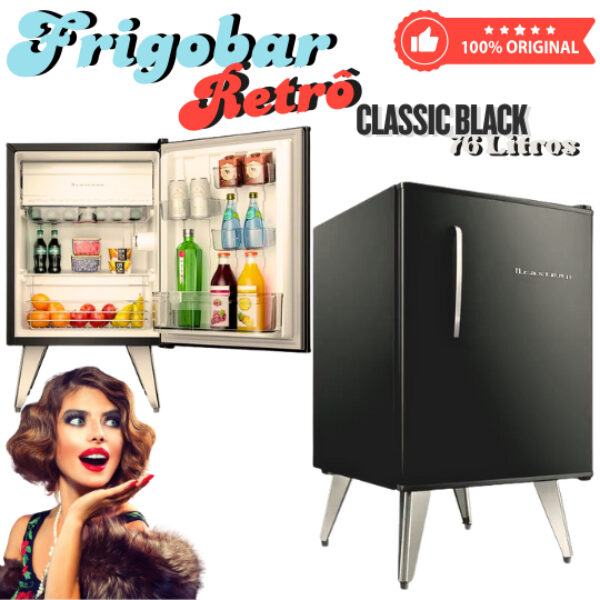LANÇAMENTO! Frigobar Retrô Geladeira Brastemp 76 Litros Classic Red / Classic Black – 110V / 220V