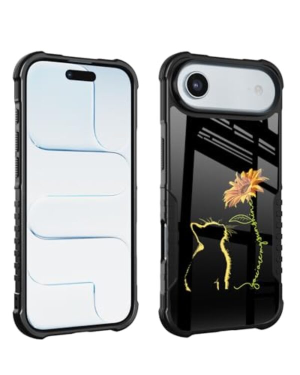 LANJINDENG Compatível com iPhone 17 Air, capa de gato girassol design fofo para mulheres e meninas, corpo inteiro, à prova de choque, anti-arranhões, resistente, policarbonato rígido, proteção contra
