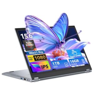 Laptop 2 em 1, laptop conversível de 15,6 polegadas, 16 GB DDR4 RAM 1TB SSD Touchscreen, AMD Ryzen R3 3200U, AMD Radeon, FHD 1920 x 1080, tela sensível ao toque giratória de 360°, WiFi 5, teclado
