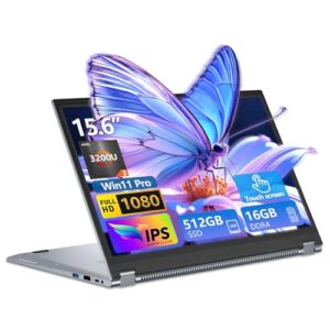 Laptop 2 em 1, laptop conversível de 15,6 polegadas, 16 GB DDR4 RAM 512 GB SSD Touchscreen, AMD Ryzen R3 3200U, AMD Radeon, FHD 1920 x 1080, tela sensível ao toque giratória de 360°, WiFi 5, teclado