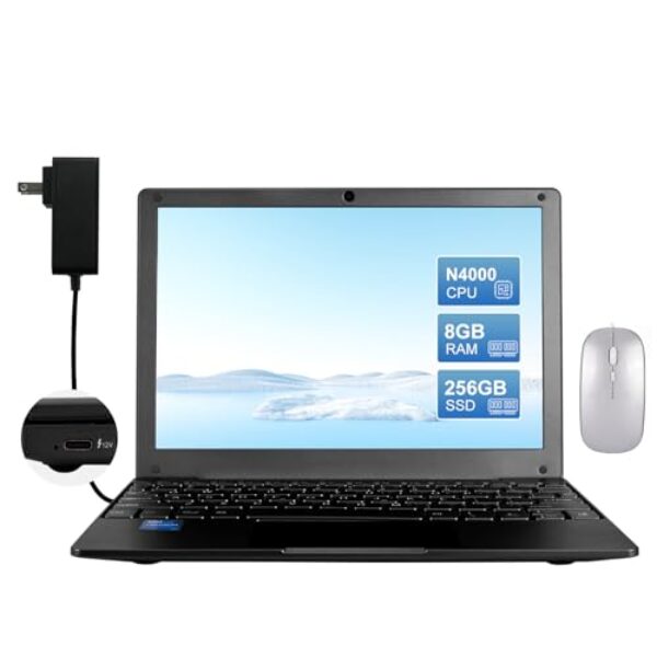 Laptop de 10,1 polegadas, laptops com 8 GB de RAM, processador Celeron N4000 (até 2,6 GHz), notebook de banda dupla WiFi HDMI de longa duração (preto, 256 GB)