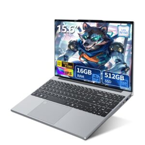 Laptop de 15,6 polegadas, processador quad-core N150 (até 3,6 GHz), laptop tradicional 16 GB RAM 512 GB SSD, teclado retroiluminado, desbloqueio de impressão digital, FHD 1920 * 1080, Win 11 Pro
