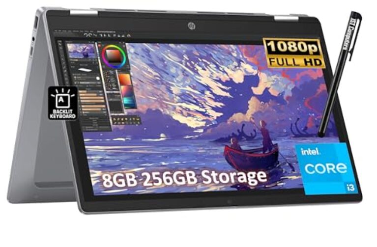 Laptop HP Chromebook Plus x360 14 2 em 1 (tela sensível ao toque FHD de 14 polegadas, Intel 8-Core i3-N305 (> i5-1134G7), 8 GB de RAM, 256 GB UFS, caneta) para casa e estudantes, teclado