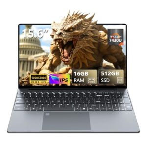 Laptop para jogos 2025 de 15,6 polegadas, com 16 GB de RAM, SSD de 512 GB, processador R5 7430U (até 4,3 GHz), tela 1920 x 1080, Wi-Fi 5, Bluetooth 5.0, 1 porta HDMI, teclado retroiluminado, Win11 Pro