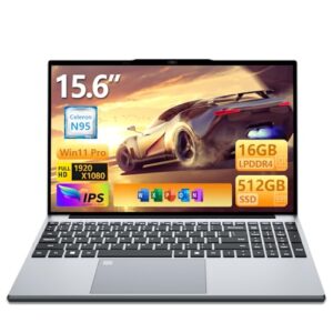 Laptop para jogos, FHD IPS de 15,6 polegadas 1920 x 1080, laptop para estudantes, negócios, processador N95 de 12ª geração, 16 GB de RAM, 512 GB SSD, suporta teclado retroiluminado com abertura de