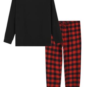 Latuza Conjunto de pijama feminino de flanela com gola redonda e calça jogger, Vermelho e preto, XGG