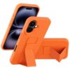 LAUDTEC Capa de silicone com suporte compatível com iPhone 16, suporte vertical e horizontal, alça de mão de metal, capa flexível de silicone líquido macio para iPhone 16 (laranja)