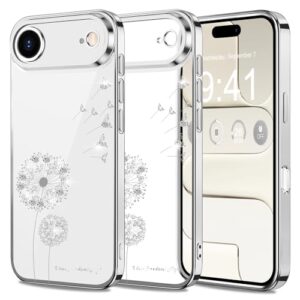 Layeri Capa protetora para iPhone Air, proteção total da lente da câmera, transparente, antiamarelamento, flores de dente-de-leão, capa protetora fina à prova de choque para iPhone 17 Air (prata