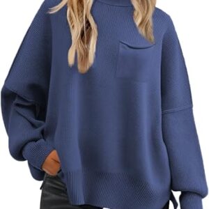 LCRRRN Suéter feminino grande 2025 gola redonda manga longa morcego pulôver tops, Azul, GG