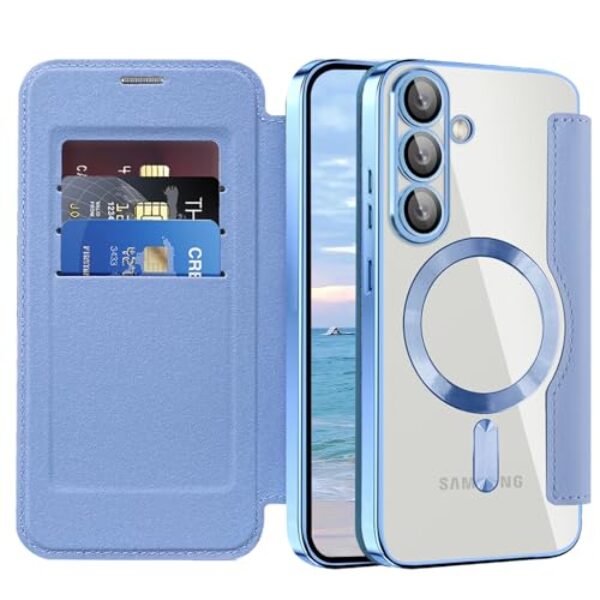 LEMAXELERS Capa carteira para Samsung Galaxy A07 4G com suporte para cartão RFID compatível com Magsafe TPU transparente traseira à prova de choque capa protetora para celular para Samsung Galaxy A07
