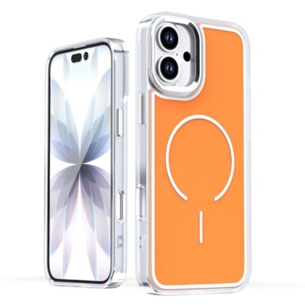 LEMAXELERS Capa para iPhone 16 Plus, [compatível com MagSafe], proteção antiamarelamento de grau militar à prova de choque, fina, masculina, capa de telefone para iPhone 16 Plus. Laranja QW