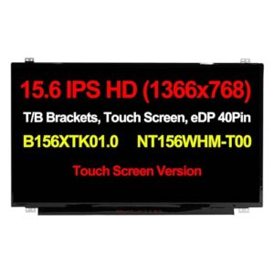 Lenboes Novo laptop B156XTK01.0 NT156WHM-T00 tela LCD IPS de 15,6 polegadas HD 1366x768 eDp 40 pinos tela sensível ao toque na célula de substituição com abas (tela sensível ao toque HD com suportes)