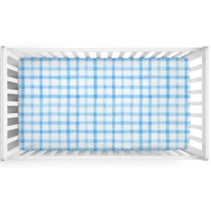Lençóis de berço xadrez azul e branco para meninos e meninas, aquarela, xadrez, macio, confortável, para recém-nascido, berçário, lençol de bebê 132 x 71 cm, lençol de cama padrão para berço