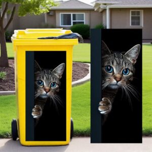 Leniutor 1 adesivo de lixeira com rodas, decalque grande de vinil impermeável de 36,8 cm x 81,8 cm para caixotes de geladeira, parede, ambientes externos, decoração de porta de janela (gato baby)