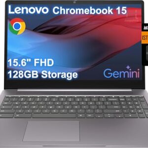 Lenovo Chromebook 15 (tela FHD de 15,6 polegadas, 4 GB de RAM, 128 GB de armazenamento (64 GB eMMC + cartão SD de 64 GB) 2 TB de armazenamento na nuvem, Intel Celeron), laptop doméstico e estudantil