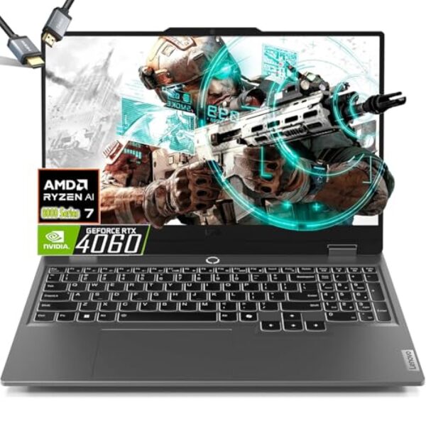 Lenovo Laptop para jogos LOQ 15.6 AMD Ryzen 7 8845HS Beat i9-13900H - RTX 4060-64GB DDR5 RAM -SSD PCIe de 2TB - Teclado retroiluminado - Tela FHD G-SYNC - Windows 11 - Computadora Gamer PC - Cabo HDMI