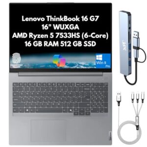Lenovo Laptop ThinkBook 16 G7 Business 2025 polegadas WUXGA, AMD Ryzen 5 7533HS (6 núcleos), 16 GB DDR5 RAM, SSD PCIe de 512 GB, Wi-Fi 6, Bluetooth, RJ-45, webcam, leitor de impressão digital, Copilot