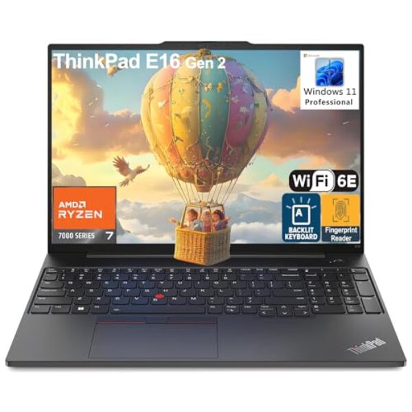 Lenovo Laptop ThinkPad E16 G2 Business, 16 polegadas FHD+, AMD 8-Core Ryzen 7 7735HS (Beat i7-1360P), 32GB DDR5, SSD PCIe de 1TB, WiFi 6E, leitor de impressão digital, teclado
