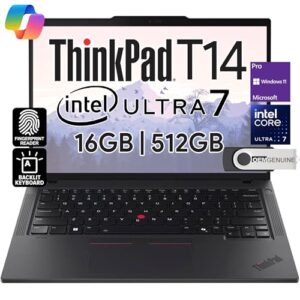 Lenovo Laptop ThinkPad T14 Business (14 polegadas FHD + IPS, Intel Ultra 7 155U, 16GB DDR5 RAM, 512GB SSD), webcam de 5MP, 2 Thunderbolt 4, PC AI 2024, Win 11 Pro