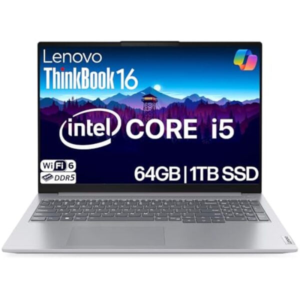 Lenovo ThinkBook 16 Business Laptop, tela antirreflexo FHD de 16 polegadas, Intel 8-Core i5-13420H, 64GB DDR5 RAM, 1TB NVMe, WiFi 6 + BT, RJ-45, HDMI, webcam HD, Win 11 Pro