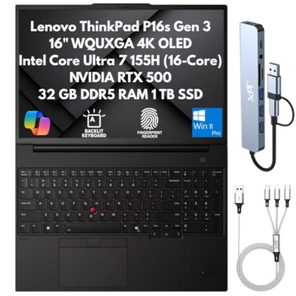 Lenovo ThinkPad P16s Gen 3 Mobile Workstation Laptop 2025, 40.6 cm WQUXGA 4K OLED, Intel 16-Core Ultra 7 155H, 32GB RAM, 1TB SSD, NVIDIA RTX 500, Thunderbolt 4, FPReader, IR Cam, Copilot Windows 11